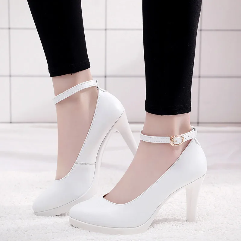 White8.5CM Размеры 32-43; женские туфли-лодочки на шпильке и на платформе; пикантные черные кожаные туфли; элегантные женские свадебные туфли - Цвет: White8.5CM
