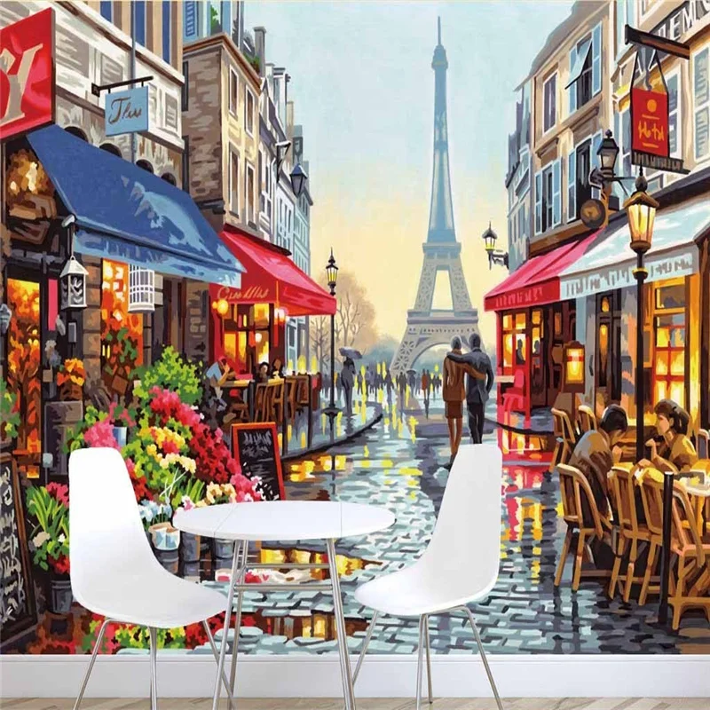 

European Retro Flowers Wallpapers Street Oil Painting Murals Wallpapers 3D Cafe Restaurant Wall Papers Home Decor Bedroom Walls