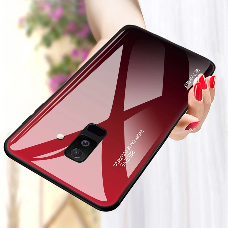 Gradient Aurora for Samsung Galaxy A6 Plus 2018 A605 A605F Tempered Glass Back Case SM-A605F SM-A605FN/DS Colorful Cover Shell |