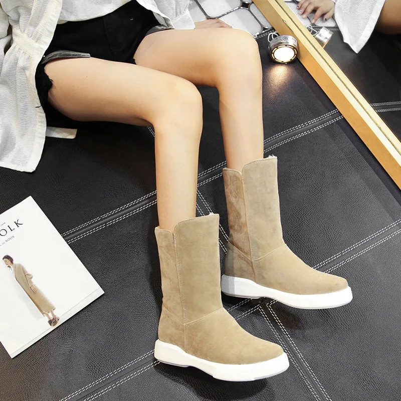 

ENMAYER New Coming Cool Round Toe Spring And Summer Short Plush Casual Buckle Strap Women Boots Middle Heels Casual Shoes WHY97