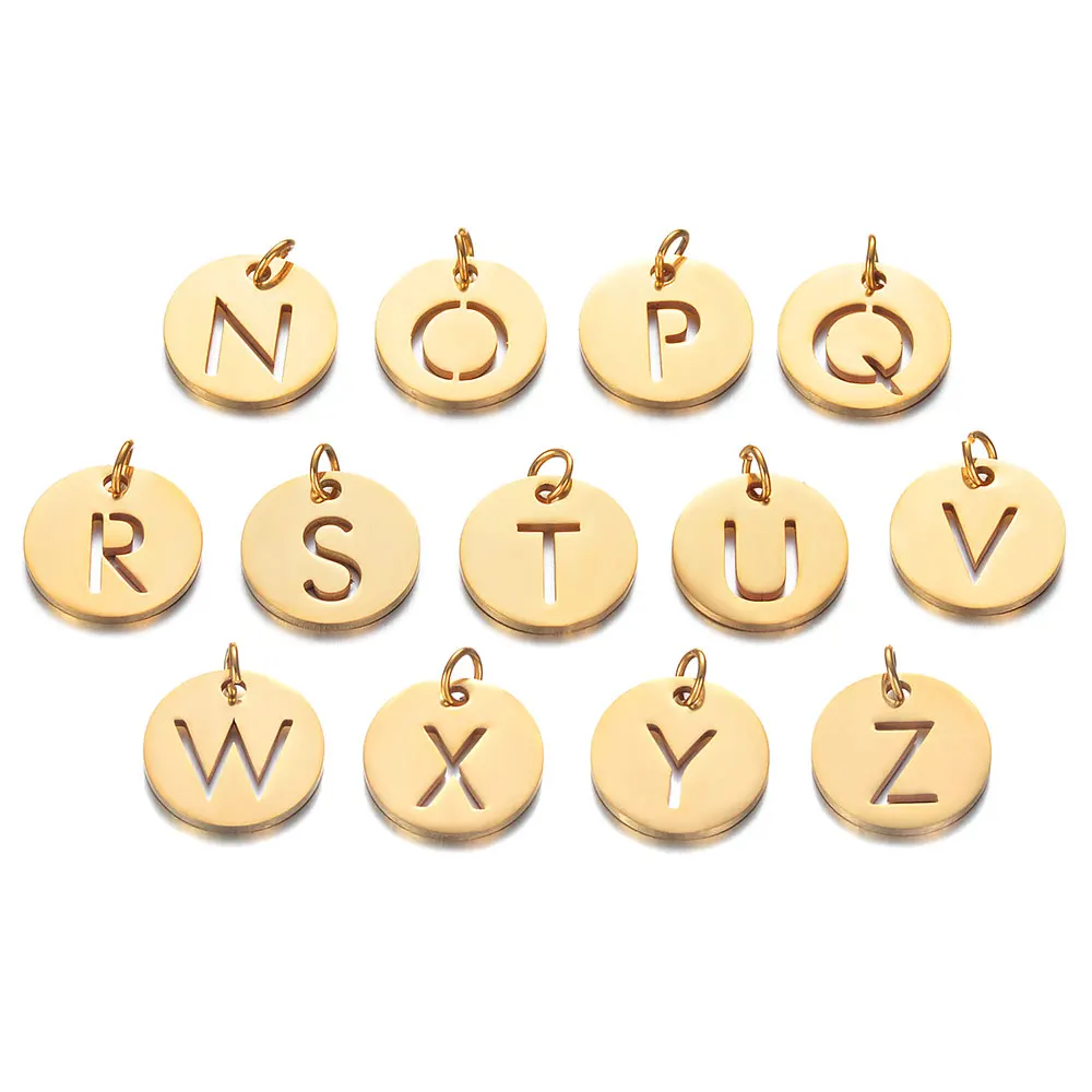 26 шт./лот круглые Амулеты с алфавитом из нержавеющей стали золотого цвета сделай