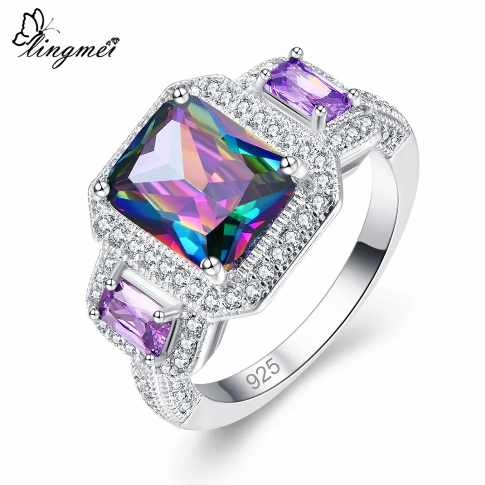 lingmei New Arrival Big Multi Royal Blue Purple White CZ Silver ColorSize 6-9 Fashion Elegent Women Jewelry Wholesale | Украшения и