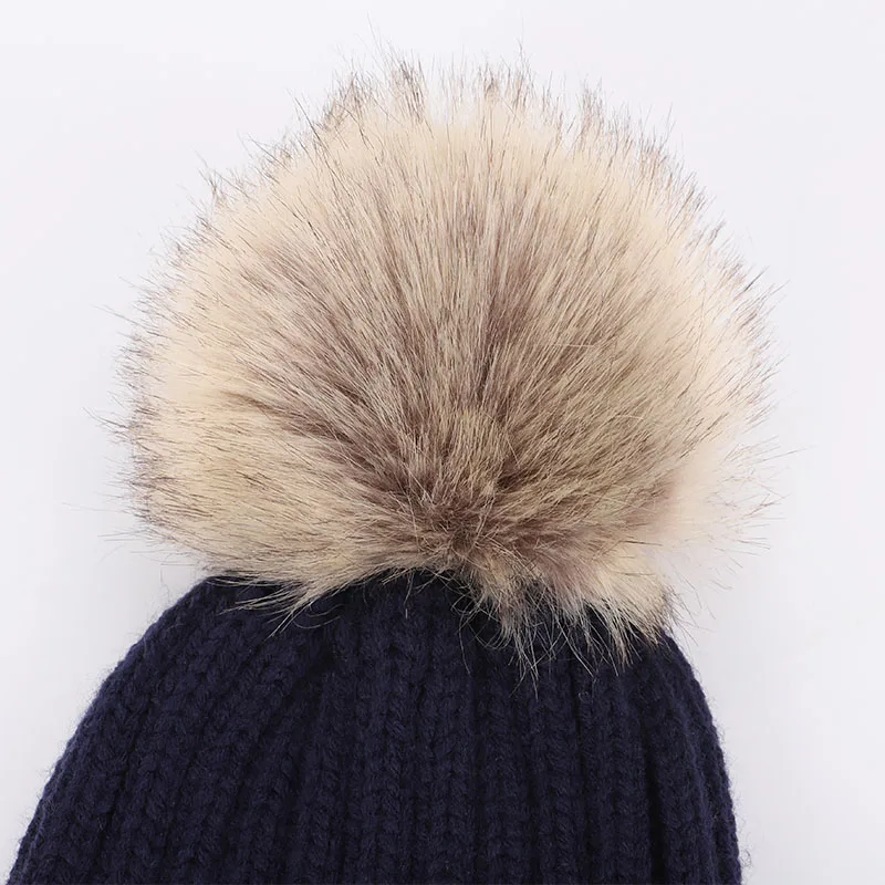 

Children's autumn and winter knit caps warm and comfortable scarf solid color ski hats boy girl universal fur pom-pom Beanies