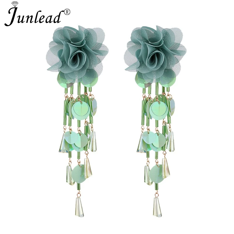 Женские серьги с бахромой Junlead длинные кисточками и акриловыми бусинами из ткани