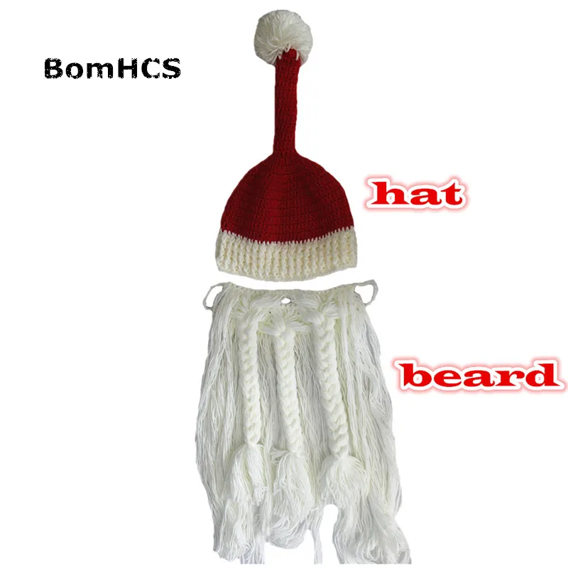 BomHCS Funny Santa Claus Hat and Big Beard 100% Handmade Winter Knitted Beanie Cap Cool Christmas Gift