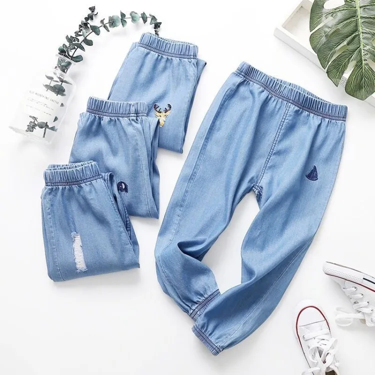 Детские джинсы для мальчиков летние детские с эластичной резинкой на талии
