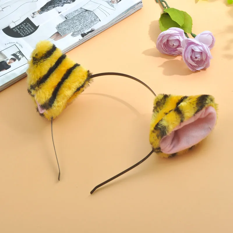 tiger Сексуальная Девушка Лолита кошачьи уши оголовье с колокольчиком Аниме Черный Розовый Белый Леопард Прекрасная принцесса кошачьи уши Косплей головные уборы для женщин - Цвет: tiger