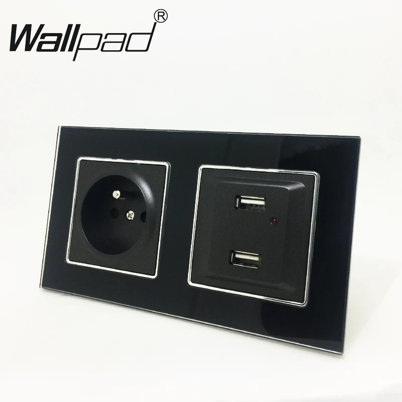 Black French USB USB+ EU розетка с когтями настенная панель белая стеклянная панель светодиодный индикатор EU Schuko Розетка с usb зарядными портами розетка с зажимом - Тип: Black French USB