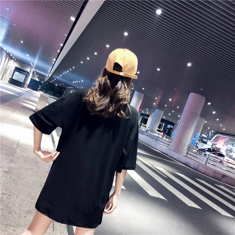 Harajuku/Модная длинная футболка с аппликацией для девочек в стиле хип хоп 2019 г. Новая