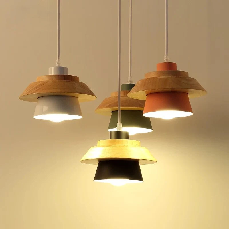 Современные светодиодные подвесные светильники деревянные + алюминиевые