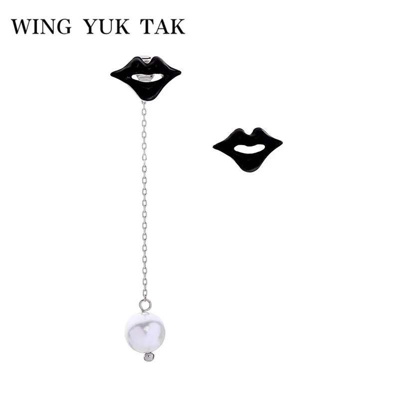 Wing yuk tak длинные черные серьги гвоздики для губ женщин элегантные с искусственным