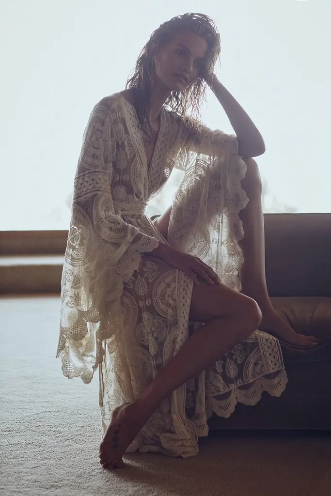 Женское кимоно с вышивкой мандала длинное платье в стиле хиппи поясом и