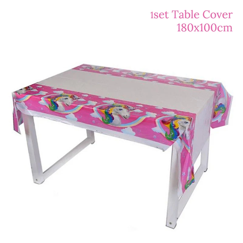 pink tablecloth WEIGAO одноразовые наборы посуды для вечеринки в честь Дня Рождения, розовые/белые вечерние комплекты с единорогом, набор для детского душа в виде единорога на день рождения - Цвет: pink tablecloth