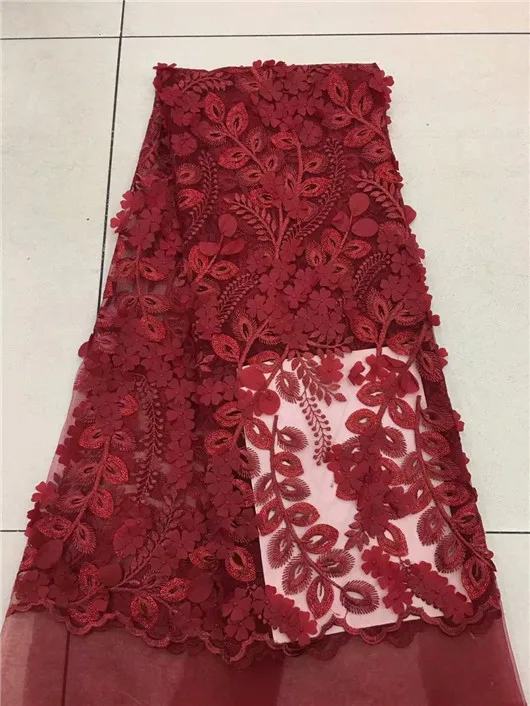 High Quality 3d Lace Red French Fabric Cord Materials Mesh Embroidered For Nigeria African Women Dress | Дом и сад