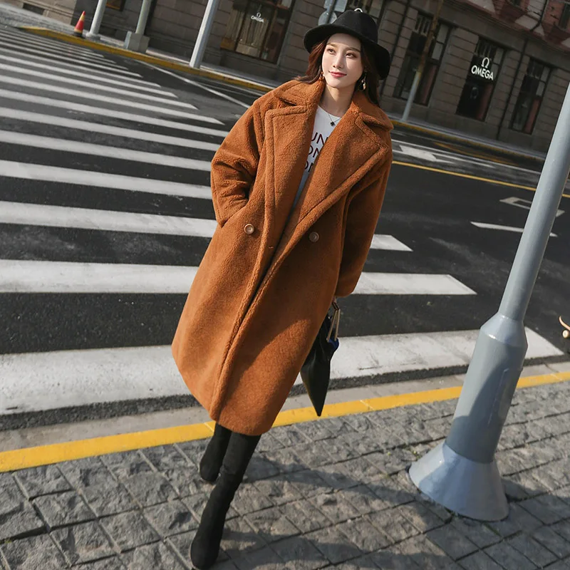 2018 женский осень-зима Новый толстые шерстяные куртка теплая Длина шерстяное