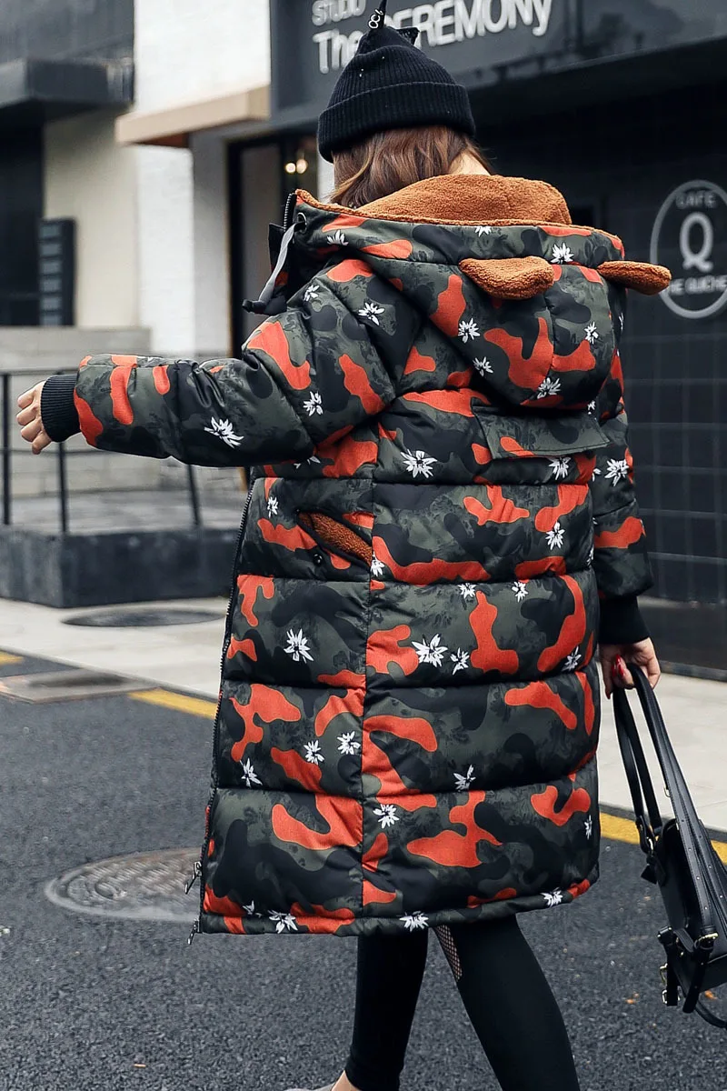 Новый толстый 2017 камуфляж Женская зимняя куртка пальто Парка на пуху большой