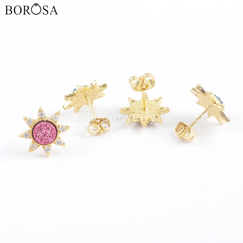 BOROSA 5 пар Оптовая Продажа гексаграммы Агаты друзы серьги гвоздики натуральные Drusy