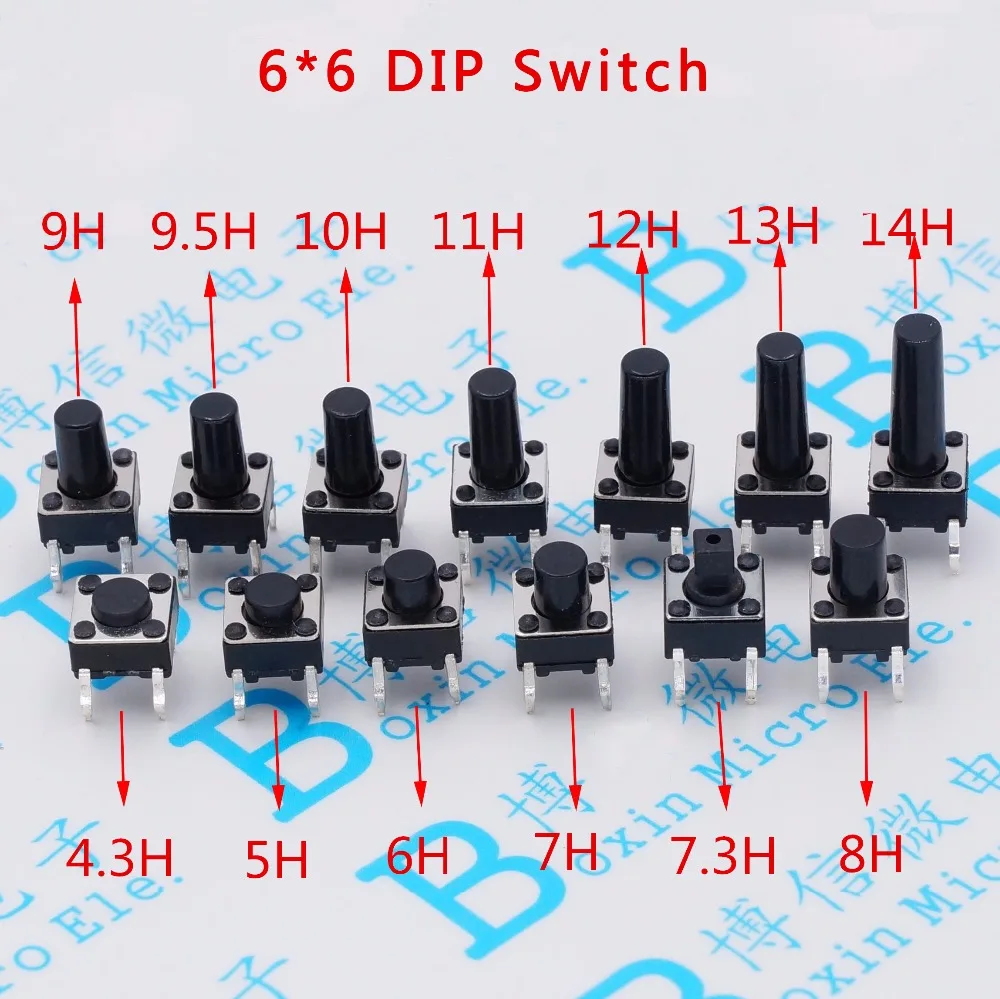 

1000PCS/LOT Touch Key Micro Switch 6 * 6 * 4.3 MM / 5 / 6 / 7 / 8 / 9 / 10 / 11 / 12 / 13 MM Button 4pin vertical DIP sets