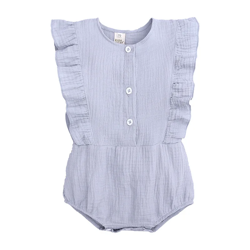 Однотонные комбинезоны без рукавов с оборками для новорожденных девочек модный