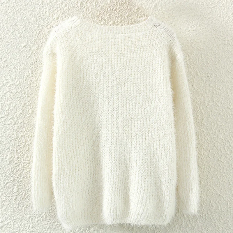 Sweater Female Winter Woman Mohair Pullover Long Sleeve Solid Knitting Casual Fashion New Year Cheap Hot Sale Top | Женская одежда