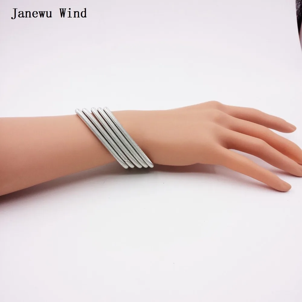 Janewu ветер простой стиль золотой цвет серебряный эластичный браслет женский