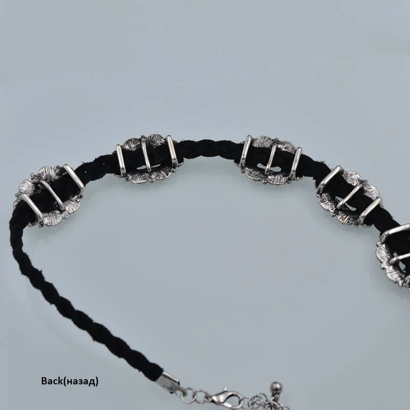 Цветок Резной Кулон Крутящий Момент Ожерелье Кожа Витой Старинное Серебро