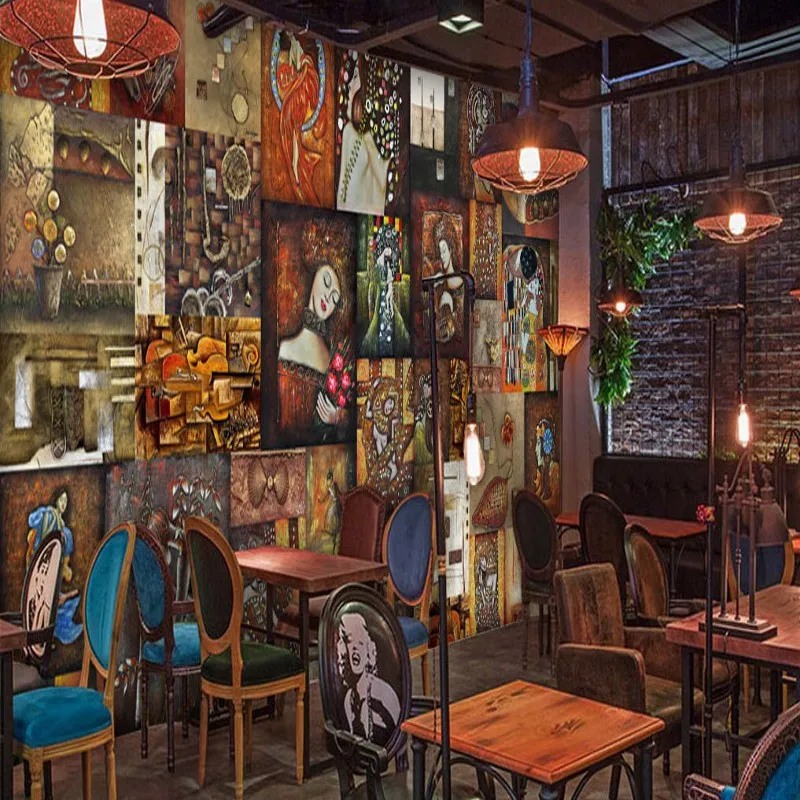 Фотообои на заказ обои для ресторана ретро ностальгическая картина маслом бара