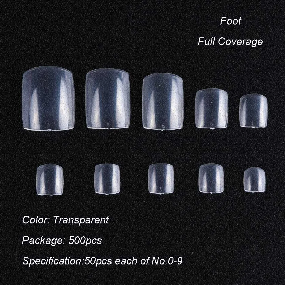 Foot Transparent 500 шт акриловые накладные ногти, чистые натуральные белые французские Кончики ногтей, форма для наращивания ногтей, сделай сам, маникюр, накладные ногти, художественные кончики SA871 - Цвет: Foot Transparent
