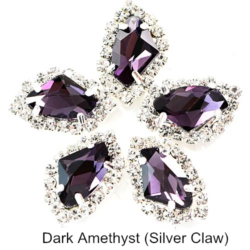 Dark Amethyst Silver 20 штук с украшением в виде кристаллов в форме топора 9x14 мм пришить стразы с кружевом в виде лап Flatback Алмазный подшитые края камни для DIY Одежда Сумки B1181 - Цвет: Dark Amethyst Silver