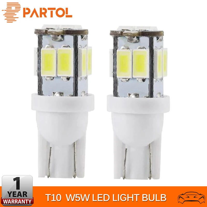 Partol 2Pcs T10 LED Bulbs W5W 10 5630 SMD Car Lights 194 168 Wedge Replacement Reverse Instrument Panel Lamp Clearance Lights|Сигнальная