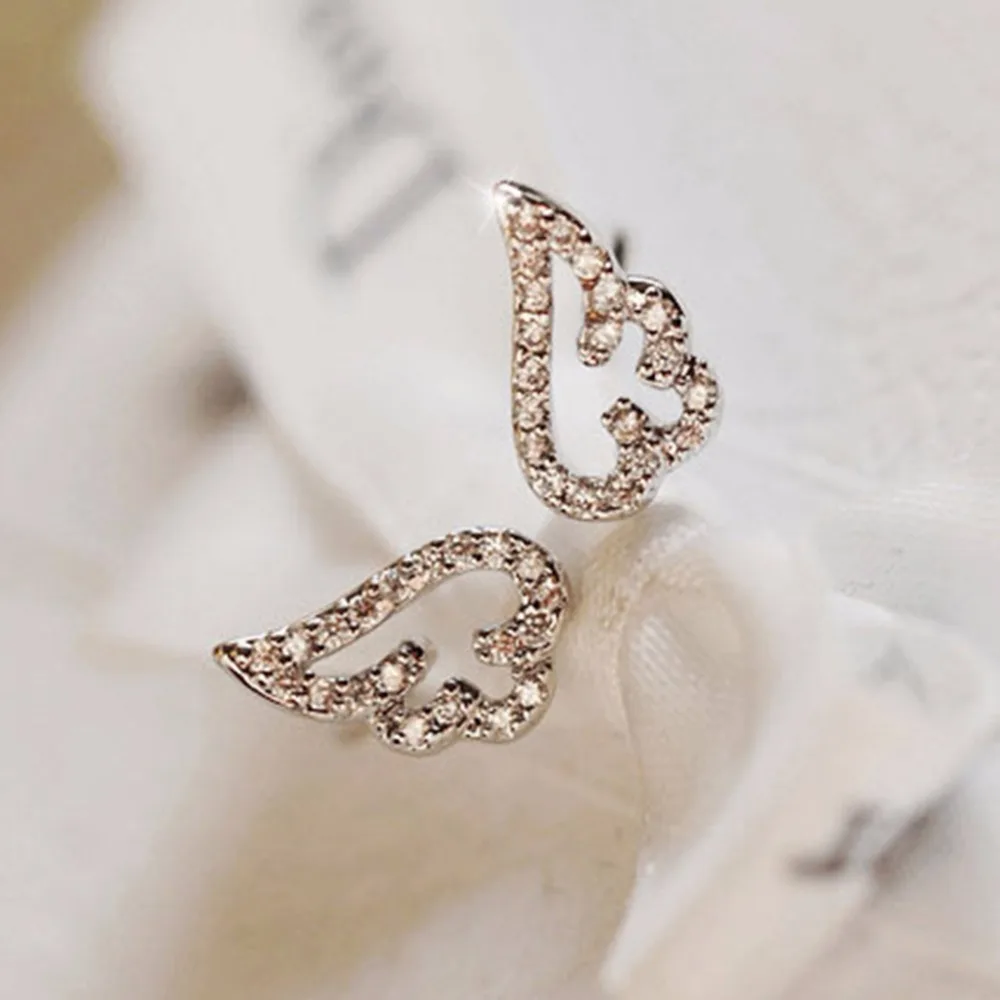 Trendy Rose Gold Rhinestone Zirconia Angel Wings Ring Finger Index Joint Open Rings | Украшения и аксессуары