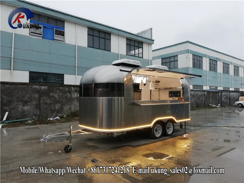 Airstream стиль матовая нержавеющая сталь пищевая тележка, буксируемая пищевая трейлер грузовик