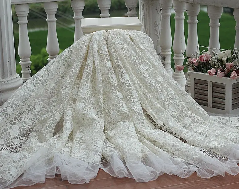 Высококачественная свадебная кружевная ткань alencon цвета слоновой кости