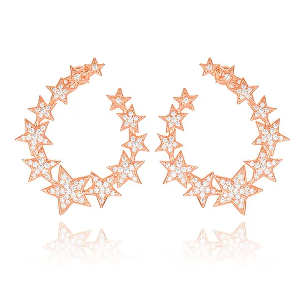 Rose Gold GODKI 45 мм элегантные звезды галактика изогнутый кубический циркон Дубай серебряные серьги гвоздики для женщин Свадебные букле d'oreille - Окраска металла: Rose Gold