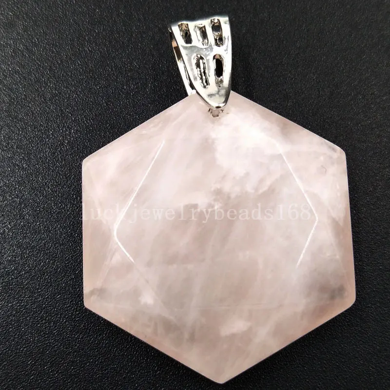 Кристалл авантюрин тигры глаз Голубой песок Howlite опал Jaspe золотой камень лазурит подвеска-шестиугольник бисера WFH396 - Окраска металла: Pink Crystal C5703