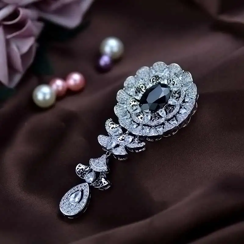 Tisvina Big Brooches for women Wedding jewelry skirt Shape Water Drop Pin Pendant Brooch Crystal Zircon Clothing Accessories | Украшения и