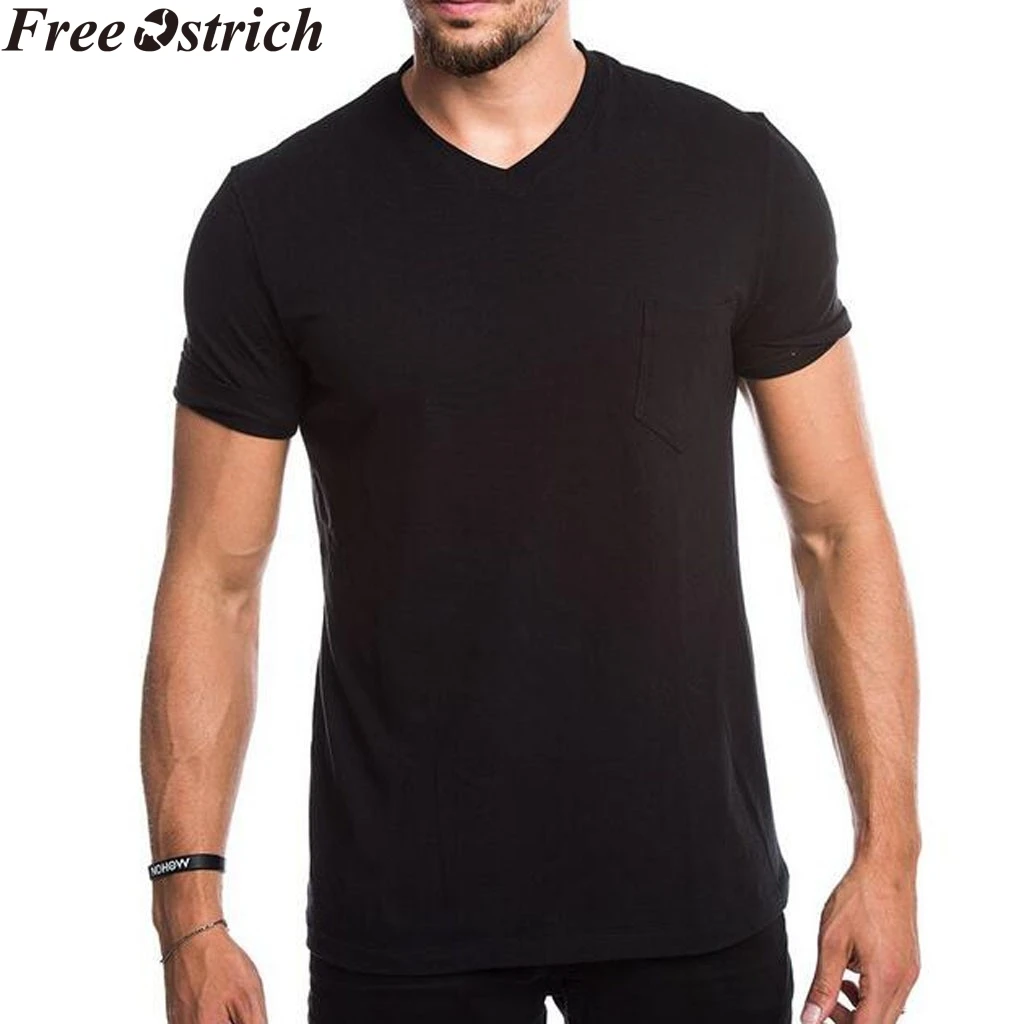 Мужская хлопковая Повседневная летняя футболка с простым карманом свободная