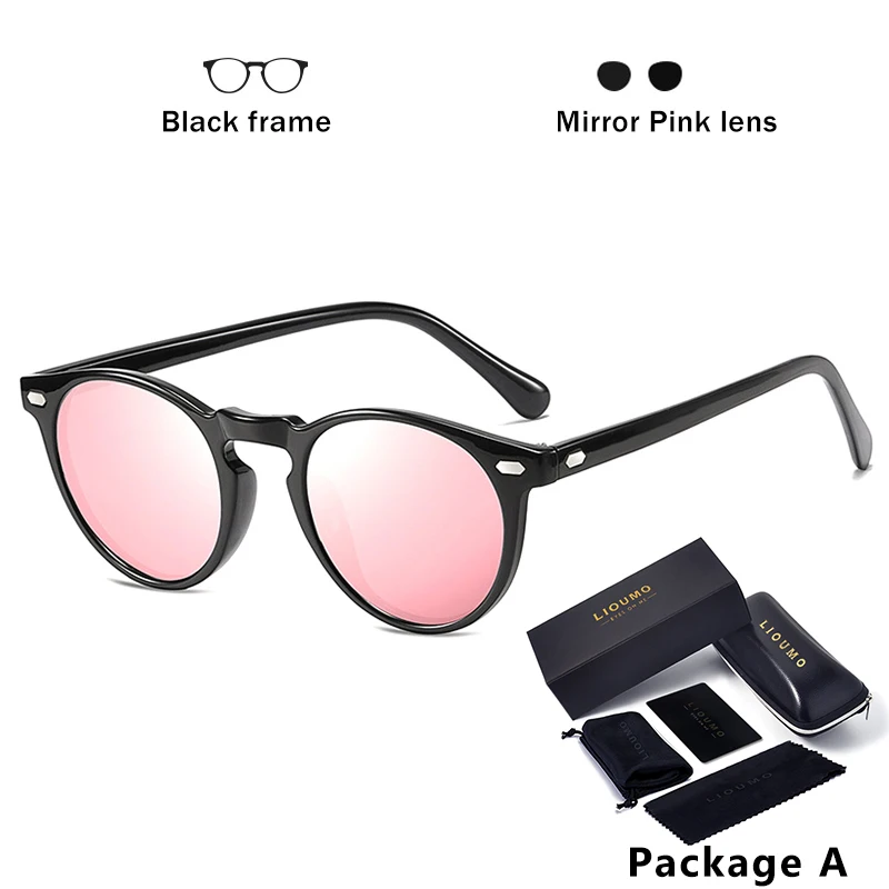 A-black-pink LIOUMO, дизайнерские, унисекс, ультралегкие, TR90, поляризационные солнцезащитные очки, для мужчин и женщин, для вождения, круглые, розовые, оттенки, винтажные, солнцезащитные очки, Gafas De Sol - Цвет линз: A-black-pink