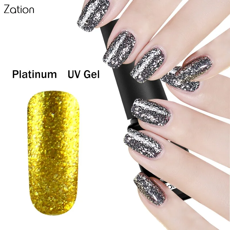 Гель-лак для ногтей Zation Bright Bling Platinum из цветной металлической фольги, Гель-лак с блестящими блестками, УФ светодиодный Гель-лак для ногтей