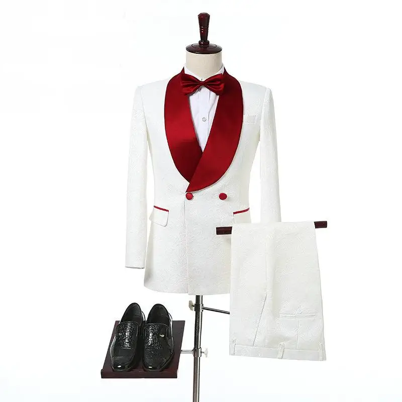 

Handsome Groomsmen Embossing Groom Tuxedos Mens Wedding Dress Man Jacket Blazer Prom Dinner (Jacket+Pants+Tie) A10