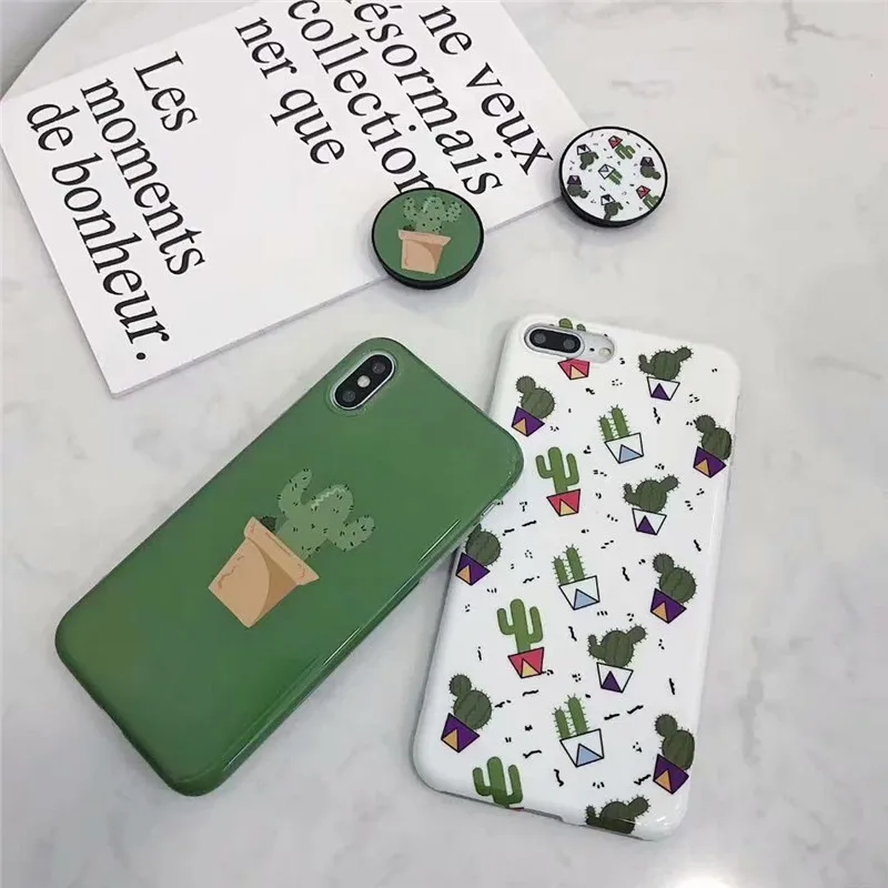 GYKZ мультяшный чехол подставка С КАКТУСОМ для iPhone XS MAX XR 7 6 6s 8 plus Мягкий силиконовый