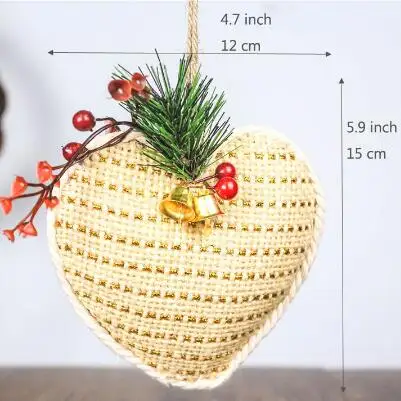 strip heart 12cm Подвесные украшения желудь Звезда шар ручной работы украшения для дома сосновые шишки с Холли Рождественская елка украшения натальный Декор - Цвет: strip heart 12cm