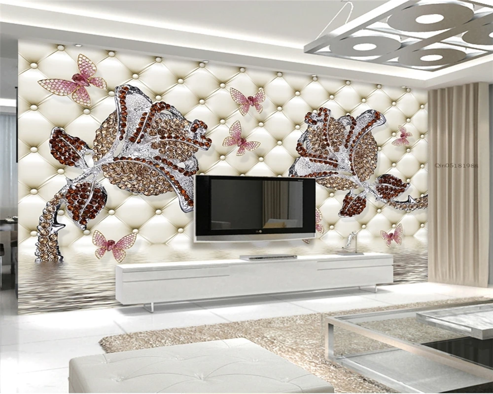 Photo wallpaper European style silk material with diamond rose water reflection jewelry wall background 3d beibehang | Обустройство