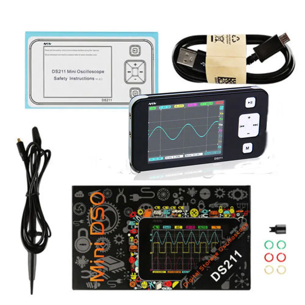 

MINI DS211 Portable LCD Digital Oscilloscope ARM Nano Pocket Size Professional Digital DSO211 Automotive with MCX Probe