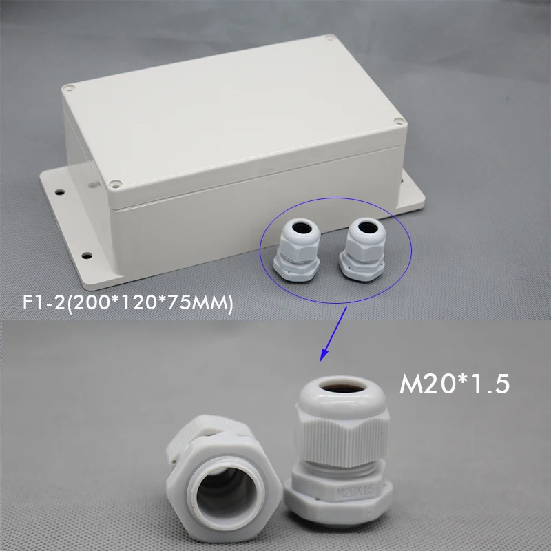 

Wall Mounting waterproof junction box with cable gland 200*120*75mm enclosure include 2pcs M20 cable gland