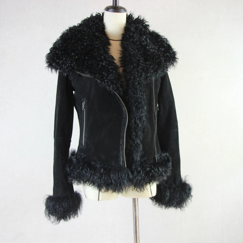 Women Real Sheep Fur Coat Winter Warm Fashion Genuine Merino Sheepskin Leather Jacket Natural Real leather  Coat
