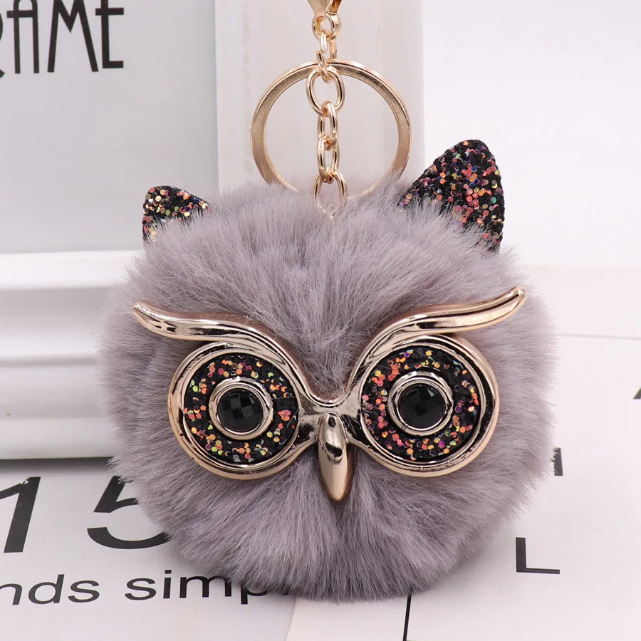 2019 Hot-selling cute owl Plush key fastener imitation rabbit hair ball bag hanging piece YSK047 | Key Chains