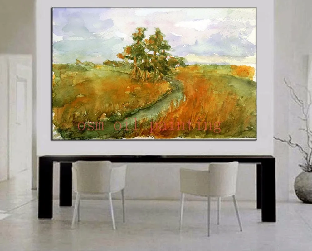 

Hand Painted Modern Abstract Oil Painting Watercolor Landscape Wall Artwork Handmade Road Scenery Hang Acrylic Picture for Home