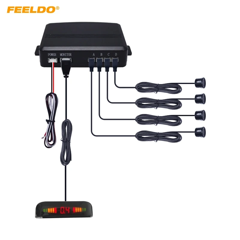 FEELOD Car LED Backlight Display 22mm 4-Sensor Parking Sensor Forward Astern Radar Kit System 10-Color 12V #5646 | Автомобили и