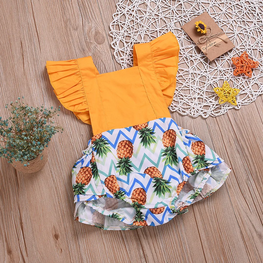 Комбинезон для маленьких девочек с оборками одежда принтом фруктов Одежда